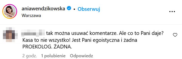 Anna Wendzikowska usuwa komentarze pod zdjęciem