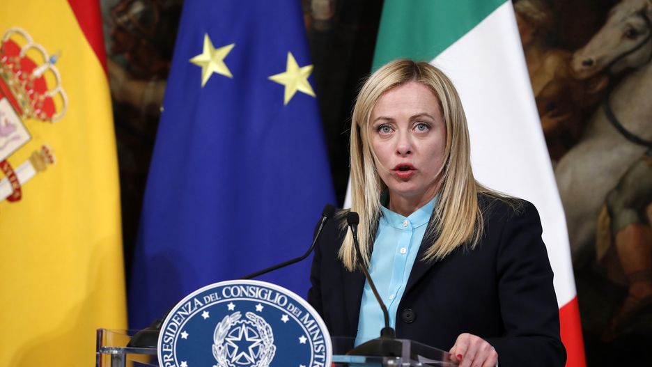Prime Minister, Giorgia Meloni at Palazzo Chigi on the occasion of the meeting with Prime Minister of Spain, Pedro Sanchez. Rome (Italy), April 5th, 2023 (Photo by Massimo Di Vita/Archivio Massimo Di Vita/Mondadori Portfolio via Getty Images)