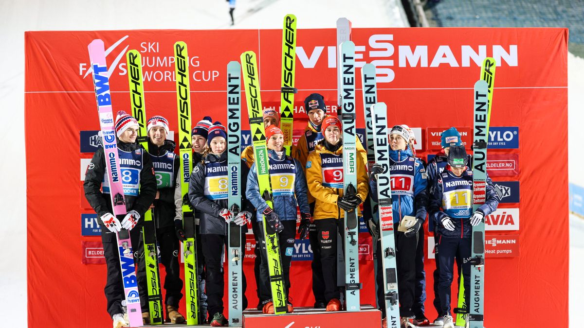 PAP/EPA / Geir Olsen / Na zdjęciu: podium konkursu drużyn mieszanych w Lillehammer