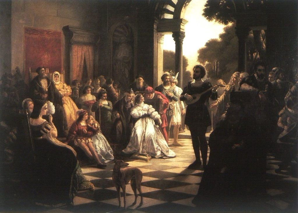 Bona Sforza na swoim weselu wykazała się dużymi talentami tanecznymi. Na ilustracji obraz Kazimierza Mireckiego