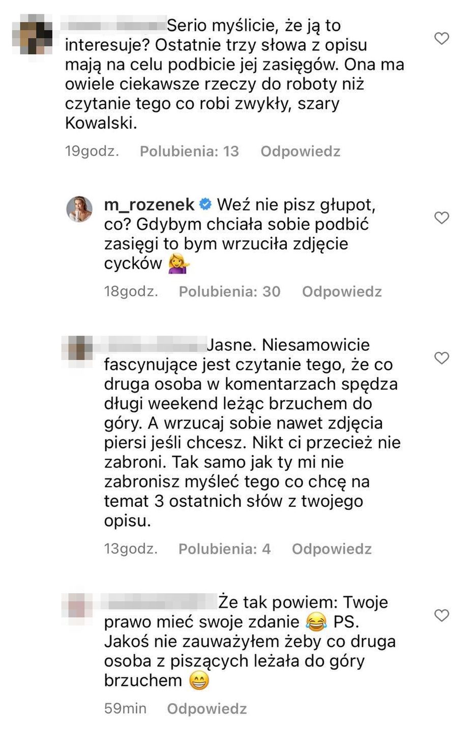 Komentarze pod wpisem Małgorzaty Rozenek
