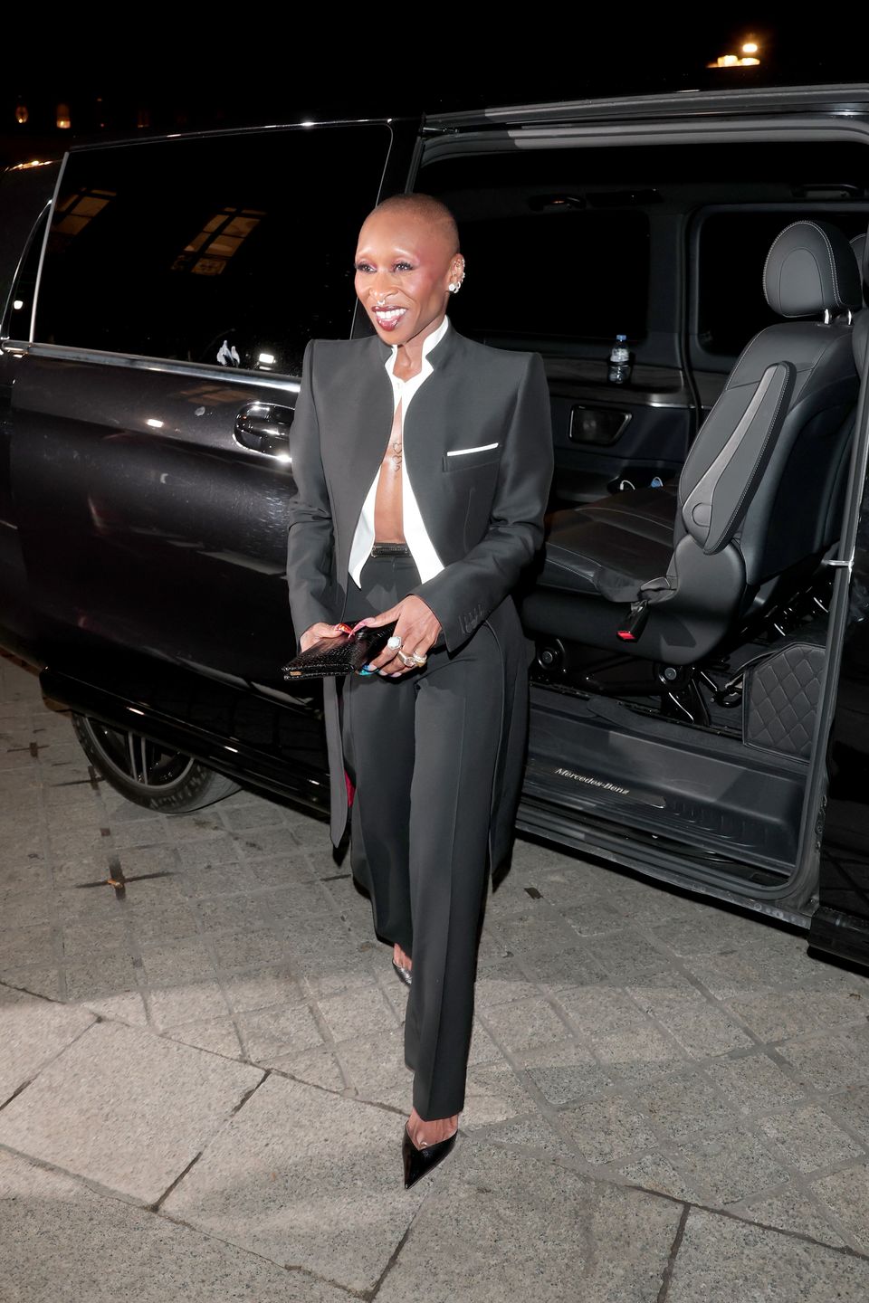 PARIS, FRANCE - SEPTEMBER 30: Cynthia Erivo attends TOM FORD Défilé Spring/Summer 2027 as part of Paris Fashion Week at Place Vendome on September 30, 2026 in Paris, France. (Photo by Jacopo Raule/Getty Images for TOM FORD)
