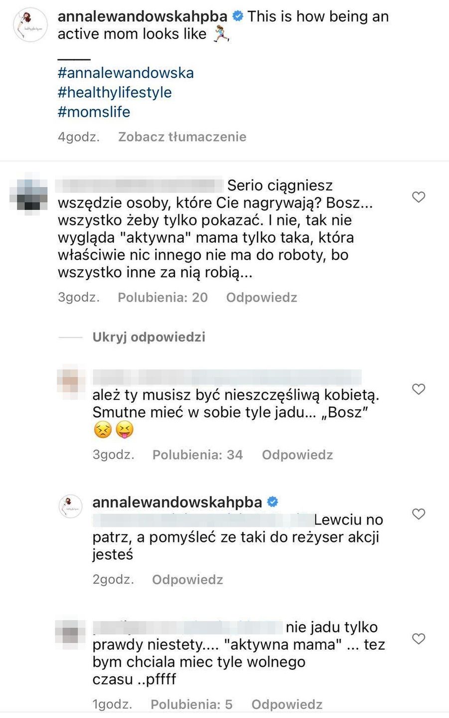 Komentarze pod postem Lewandowskiej