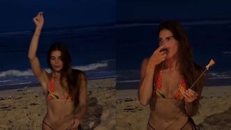 Odziana w bikini Anna Markowska eksploruje plażę nocą i zajada się piankami z ogniska