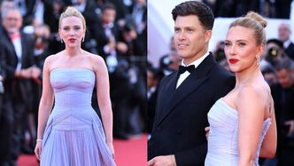 Scarlett Johanson w pięknej sukni posyła uśmiechy na festiwalu w Cannes. Towarzyszył jej mąż