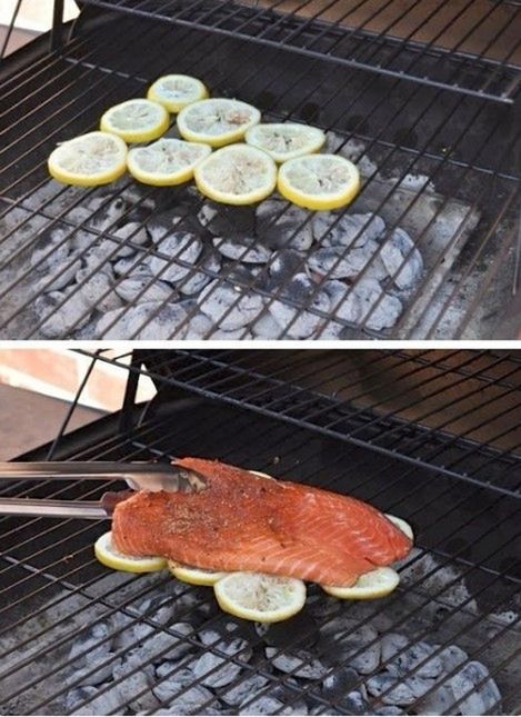 Połóż rybę na cytrynie, zamiast bezpośrednio na ruszcie. Nie przyklei się do grilla, a cytrus sprawi, że ryba będzie smakować jeszcze lepiej.