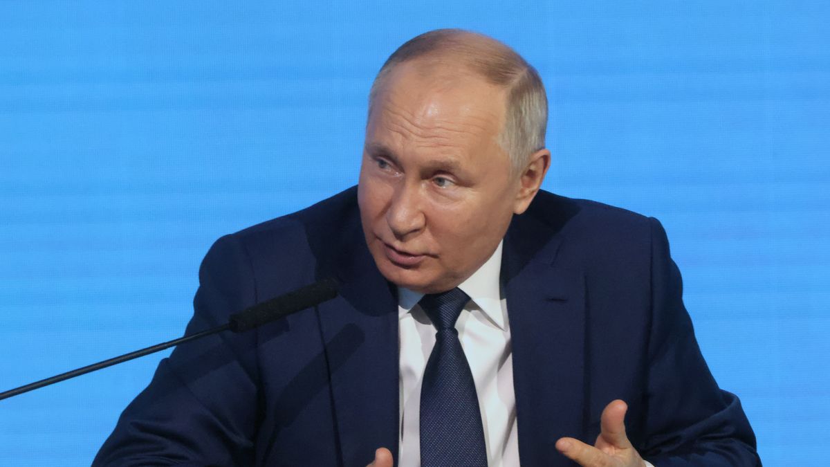 MOSCOW, RUSSIA - NOVEMBER 24: (RUSSIA OUT) Russian President Vladimir Putin speaks during the Artificial Intelligence Journey 2023 on November 24, 2023, in Moscow, Russia. Putin took part in the forum on artificial intelligence, hosted by Sberbank. (Photo by Contributor/Getty Images)