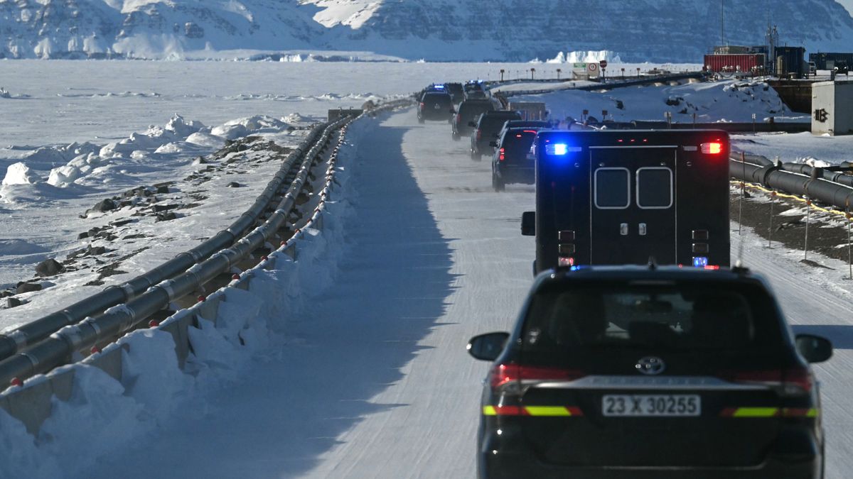 PITUFFIK, GREENLAND - MARCH 28: The motorcade of US Vice President JD Vance travels through the US military's Pituffik Space Base on March 28, 2025 in Pituffik, Greenland. The itinerary for the visit was scaled back after a plan for a more extensive trip drew criticism from officials in Greenland and Denmark, which controls foreign and defence policy of the semiautonomous territory. (Photo by Jim Watson - Pool / Getty Images)