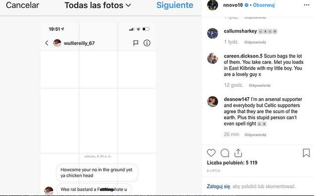 Pogróżki, które otrzymywał Nacho Novo (za: Instagram)