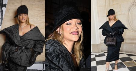 Szykowna Rihanna w ekstrawaganckiej stylizacji podbija paryski pokaz Diora. Ma smykałkę do mody? (ZDJĘCIA)