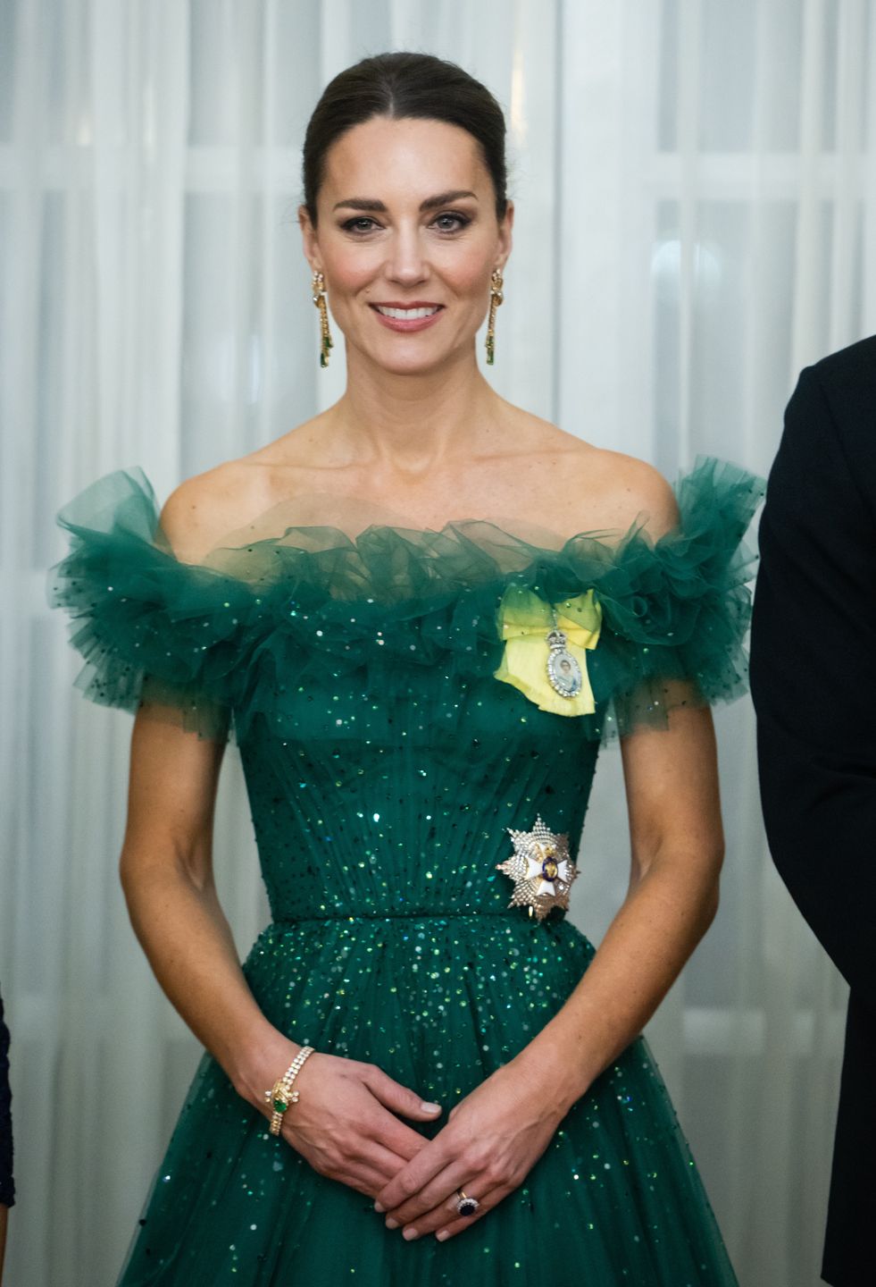 The Duke And Duchess Of Cambridge Visit Belize, Jamaica And The Bahamas - Day FiveKINGSTON, JAMAICA - MARCH 23: Catherine, Duchess of Cambridge attends a dinner hosted by the Governor General of Jamaica at King's House on March 23, 2022 in Kingston, Jamaica. (Photo by Samir Hussein - Pool/WireImage)Samir Hussein