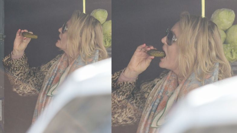 Grażyna Szapołowska delektuje się kiszonym ogórkiem