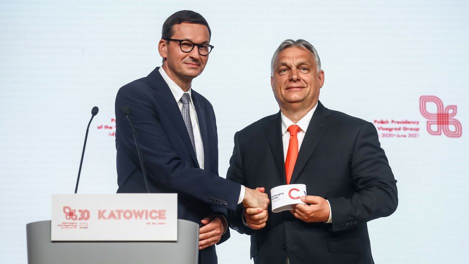 Szczyt Szef�w Rz?d�w Pa?stw Grupy Wyszehradzkiej w Katowicach
30.06.2021 Katowice Szczyt Szefow Rzadow Panstw Grupy Wyszehradzkiej 
N/z premier Mateusz Morawiecki , Viktor Orban
  fot. Beata Zawrzel/REPORTER
Beata Zawrzel/REPORTER