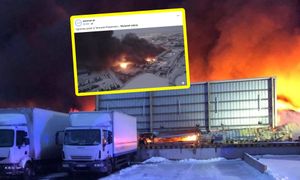 Potężne kłęby dymu. Ujęcia z lotu ptaka. "Utrudnieniem jest aura"