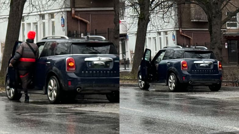 Viola Kołakowska parkuje na przystanku autobusowym