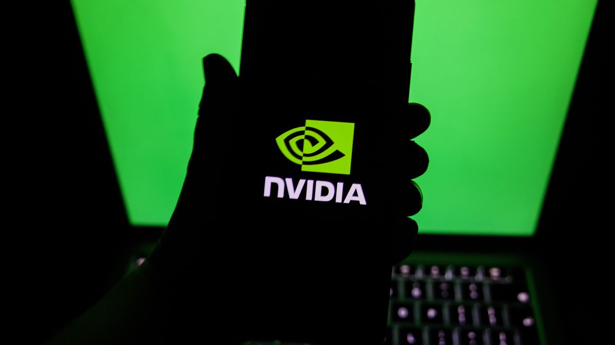 Nvidia logo is screened on a mobile phone for illustration photo. Krakow, Poland on July 13th, 2026.  (Photo by Beata Zawrzel/NurPhoto via Getty Images)