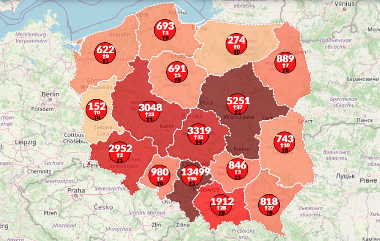 Koronawirus w Polsce. Spory przyrost zakażeń, nie żyje 15 kolejnych osób [Aktualna mapa]