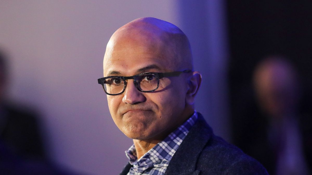 Satya Nadella, chief executive officer of Microsoft Corp., pauses during a Bloomberg event on the opening day of the World Economic Forum (WEF) in Davos, Switzerland, on Tuesday, Jan. 21, 2020. World leaders, influential executives, bankers and policy makers attend the 50th annual meeting of the World Economic Forum in Davos from Jan. 21 - 24. Photographer: Simon Dawson/Bloomberg via Getty Images