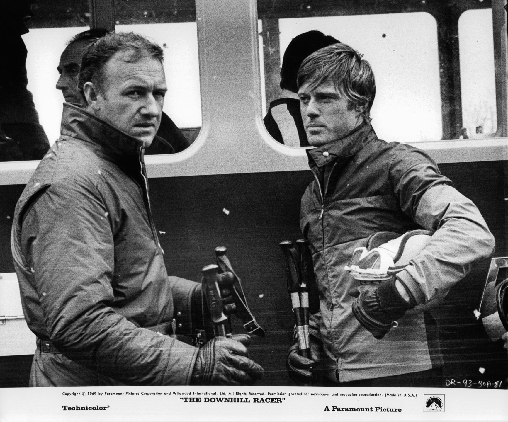 Gene Hackman And Robert Redford In 'The Downhill Racer'Gene Hackman and Robert Redford standing with skis in hand in a scene from the film 'The Downhill Racer', 1969.  (Photo by Paramount/Getty Images)Archive PhotosGene Hackman;Robert Redford, LAC0016