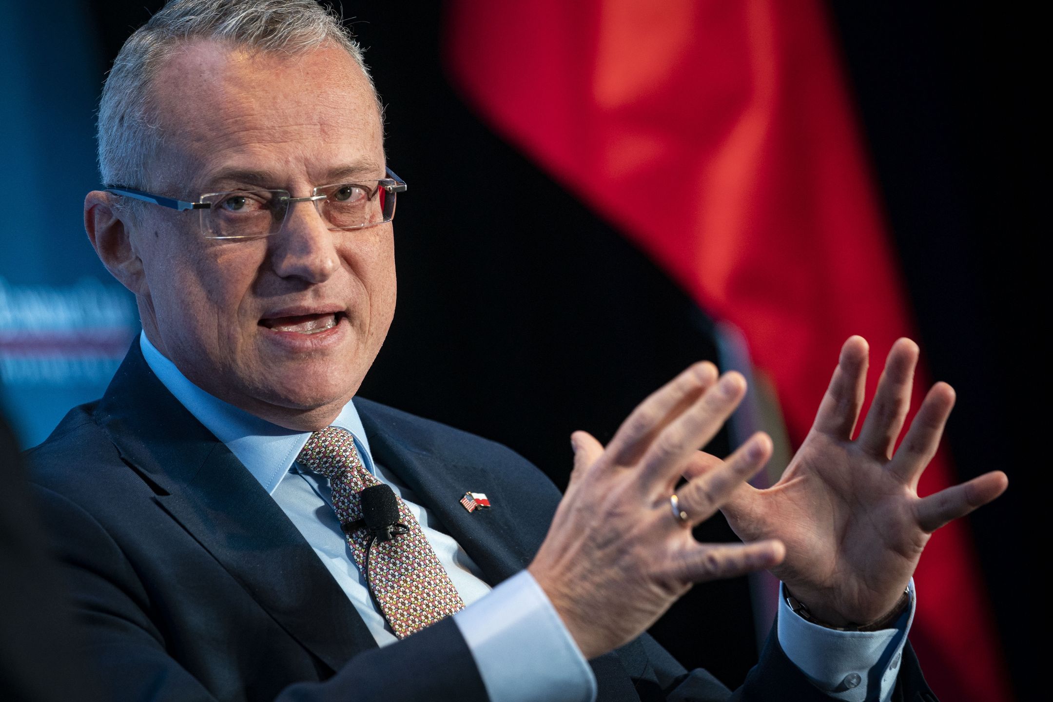 Marek Magierowski, Poland's ambassador to the United States, speaks during an interview at an Economic Club of Washington event in Washington, D.C., U.S., on Wednesday, April 20, 2022. Magierowski has said there is a "short window of opportunity to deliver weapons to Ukraine" as the Biden administration is preparing to announce another $800 million in weapons and support for Ukraine. Photographer: Al Drago/Bloomberg via Getty Images