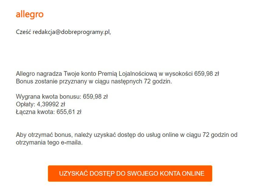 Fałszywy e-mail "od Allegro"