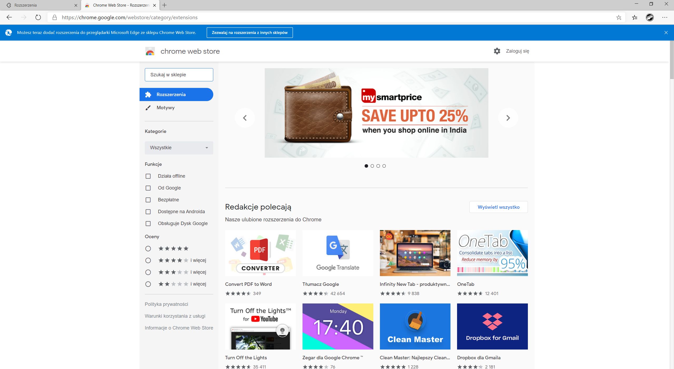 Dodatki z Chrome Web Store też są mile widziane.