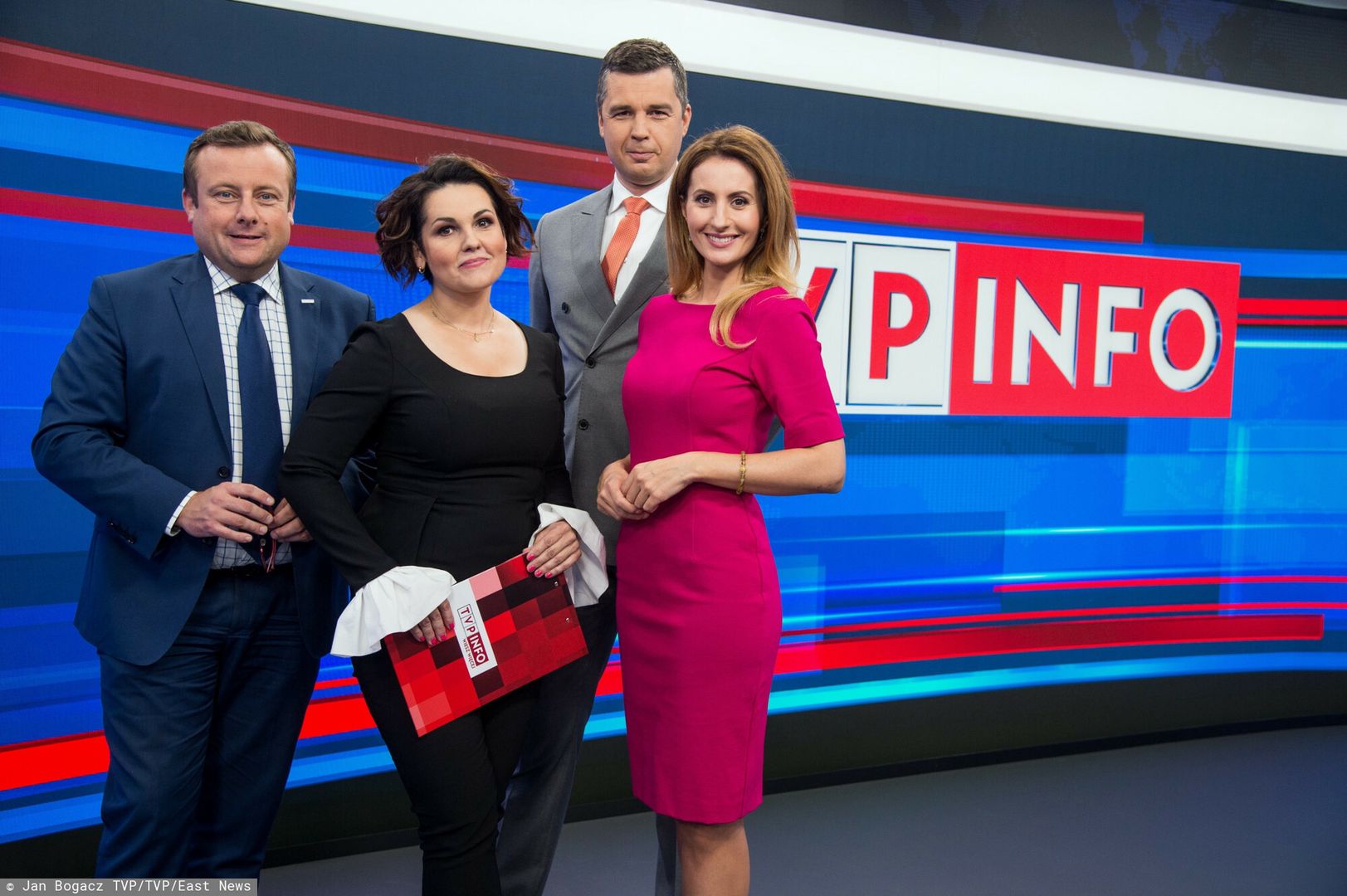 Gwiazdy TVP Info: Sandra Lewandowska, Agnieszka Oszczyk, Adrian Klarenbach i Michał Rachoń w 2018 roku 
