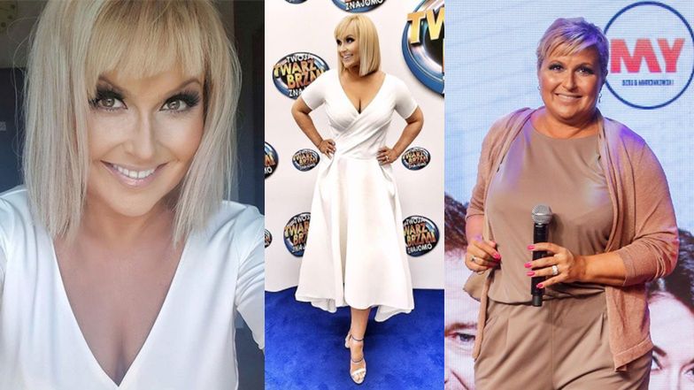 Katarzyna Skrzynecka pozuje na planie "Twoja Twarz Brzmi Znajomo" 