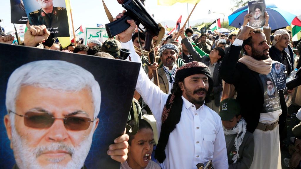 Yemenis Keep Rallying In Solidarity With Palestinian People 2024
SANA'A, YEMEN - OCTOBER 4: Yemenis hold posters of Hezbollah leader Hassan Nasrallah and shout slogans during a demonstration against Israel's killing of Nasrallah and in solidarity with the Palestinian people on October 4, 2024, in Sana'a, Yemen. (Photo by Mohammed Hamoud/Getty Images)
Mohammed Hamoud