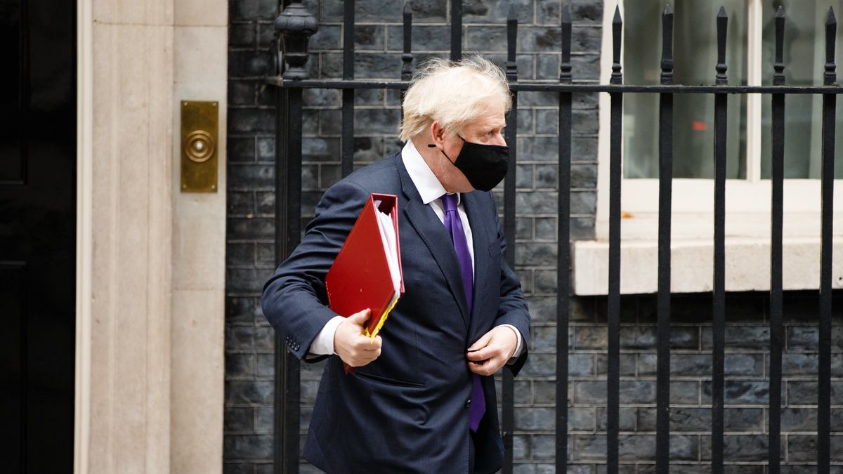 British Prime Minister Boris Johnson, Conservative Party leader and MP for Uxbridge and South Ruislip, wears a face mask leaving 10 Downing Street ahead of his weekly Prime Minister's Questions appearance in the House of Commons in London, England, on December 2, 2020. (Photo by David Cliff/NurPhoto via Getty Images)