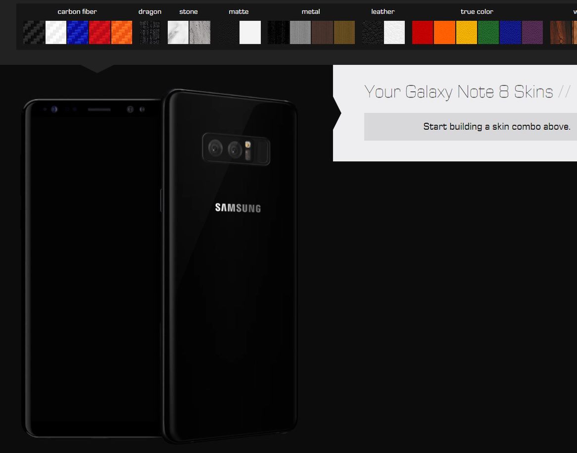 Samsung Galaxy Note 8 przedstawiony na stronie firmy dbrand
