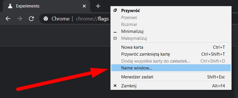 Nazwę okna można zmienić z poziomu kontekstowego menu, fot. Oskar Ziomek.