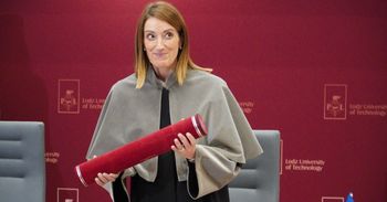 Doktor honoris causa Politechniki Łódzkiej dla przewodniczącej Parlamentu Europejskiego Roberty Metsoli. Uroczystość w Alchemium