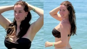 Lil Masti wyłania się z morza, wdzięcząc się do zdjęć w czarnym bikini