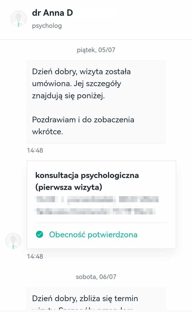 Anna D. nadal świadczy usługi porad psychologicznych