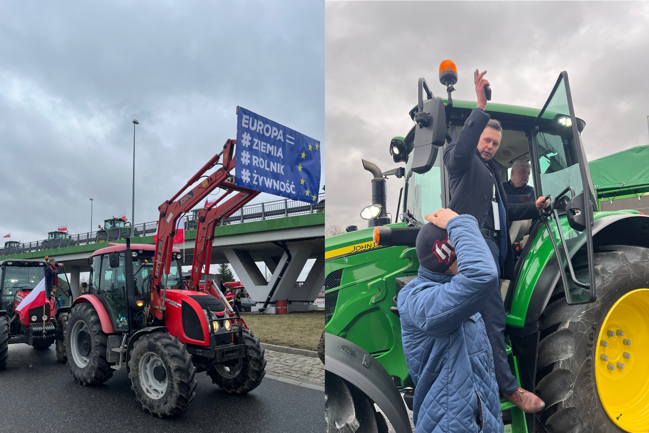 Protest rolników w Mińsku Mazowieckim koło Warszawy. Blokowali węzeł  przy autostradzie A2