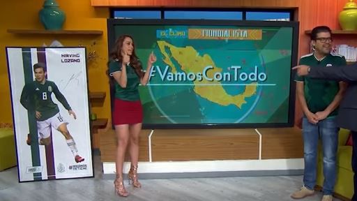 Zdjęcie z programu telewizyjnego w Meksyku Od lewej prezenterka pogody Yanet Garcia