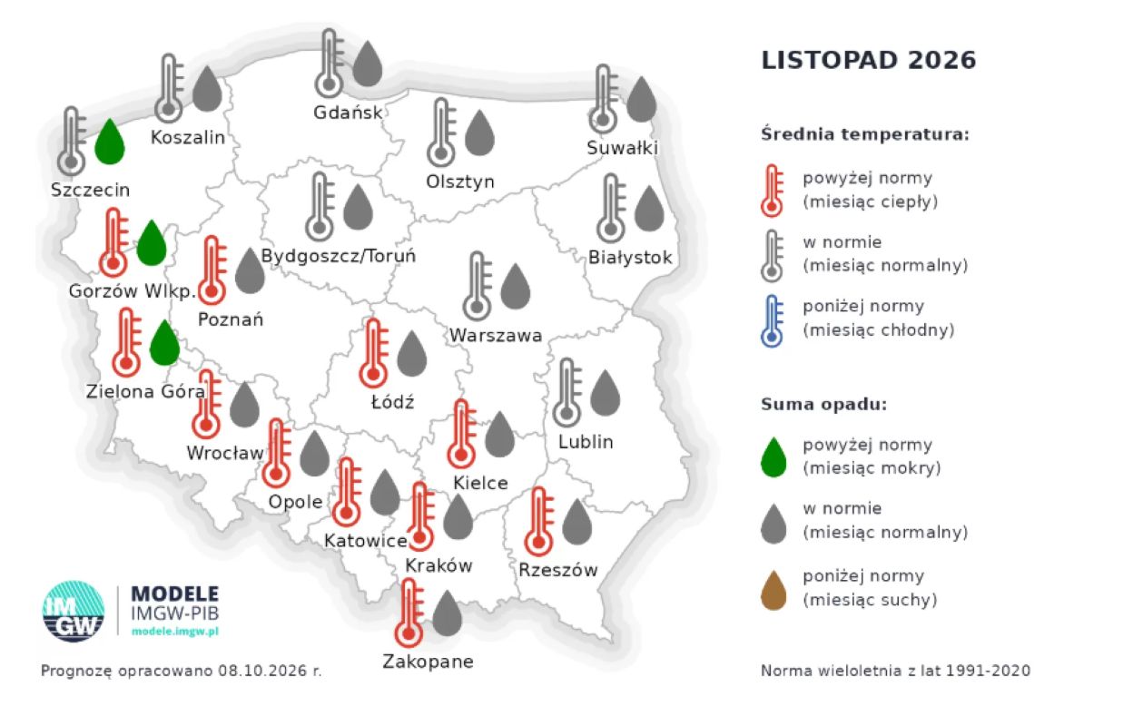 Eksperymentalna długoterminowa prognoza pogody na listopad 2026