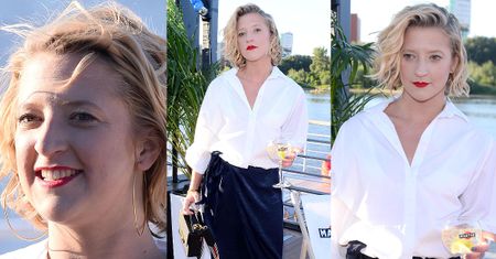 Elegancka Lara Gessler cieszy się z promocji alkoholu