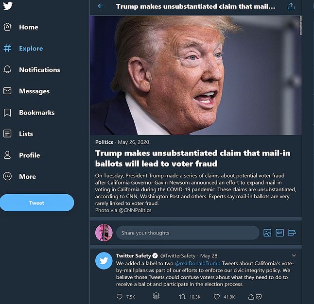 Twitter zastosował po raz pierwszy na Trumpie weryfikację faktów, fot. Jakub Krawczyński