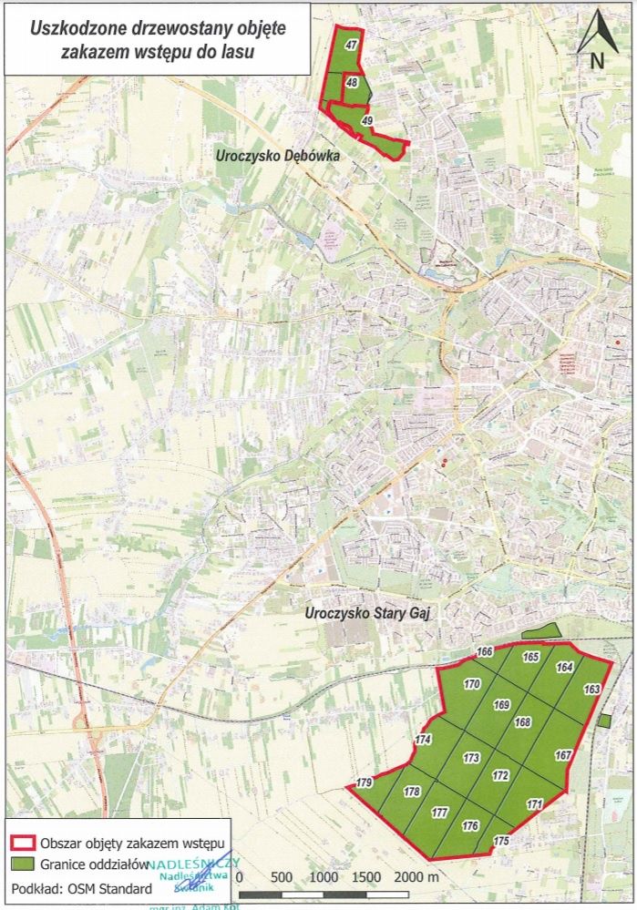Zakaz wstępu do lasów Stary Gaj i Dębówka - MAPA