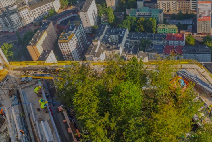 Warszawa. Najwyższe zielone punkty w stolicy powstają na tarasach Varso Tower. Sześciometrowe drzewa wjechały na linach, wciągane przez żurawie budowlane (HB Reavis)