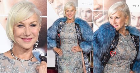 Helen Mirren pozuje w niebieskim futrze