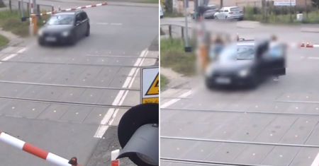 Wjechała na czerwonym świetle. Później utknęła z dziećmi między rogatkami