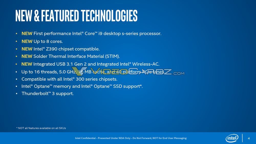 Intel Core i5-9600K, Core i7-9700K i Core i9-9900K - specyfikacja