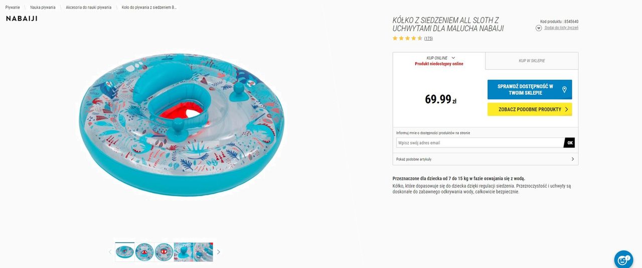 Decathlon wycofuje kółka do pływania. Nie używaj kółka All Sloth Blue