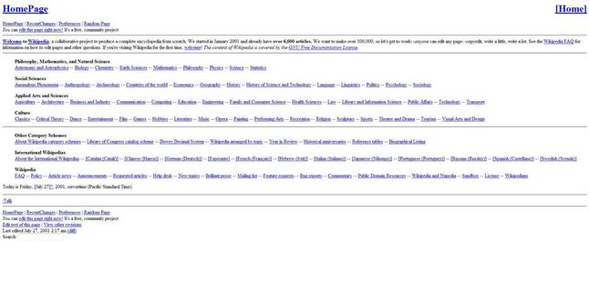 Strona główna Wikipedii - połowa 2001 r. (Fot. Web.Archive.org)