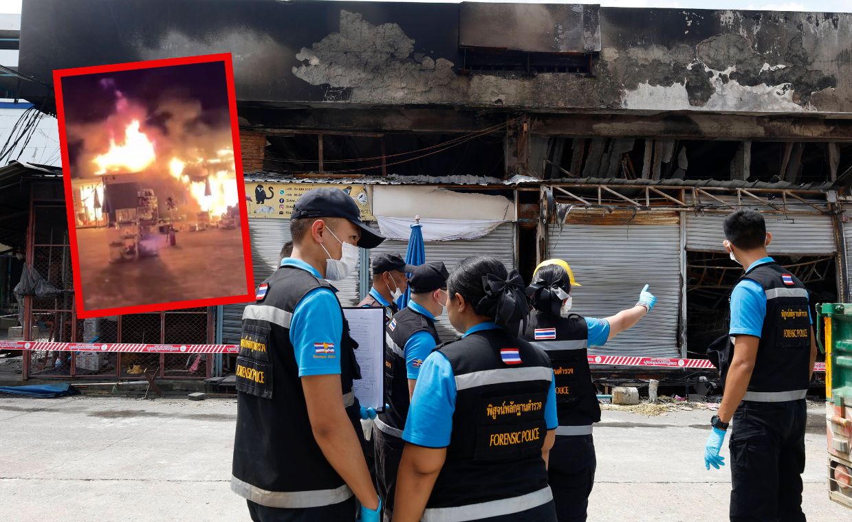 A fire consumed around 100 shops at Chatuchak market. The animals were locked in cages at that time.