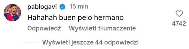 Komentarz Gaviego pod wpisem Lewandowskiego