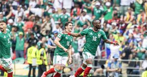 MEXICO CITY, MEXICO - JUNE 11: Julian Quinones #16 of Team Mexico celebrates scoring with teammates during the group A match between Mexico and South Africa at the 2026 FIFA World Cup at Mexico City Stadium on June 11, 2026 in Mexico City, Mexico. (Photo by VCG/VCG via Getty Images)